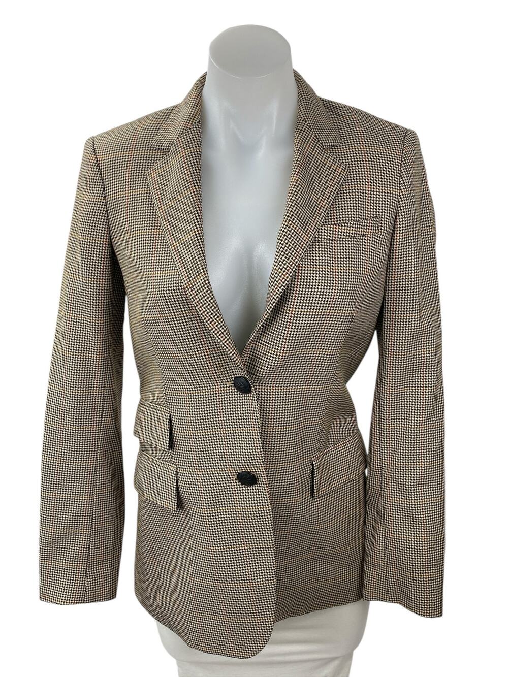 Rag & Bone Rona Women's Tan Wool Houndstooth Long Sleeve Blazer Coat Jacket 0